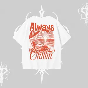 Always Chillin Kedi Arka Baskılı Oversize Tshirt