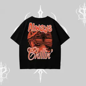 Always Chillin Kedi Arka Baskılı Oversize Tshirt