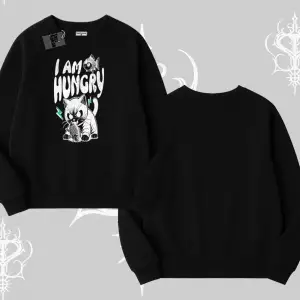 Am Hungry Kedi Baskılı Biskilet Sweatshirt