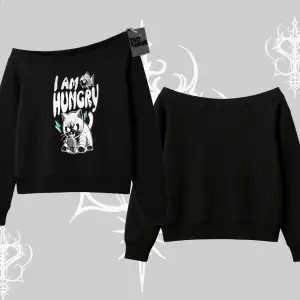 Am Hungry Kedi Baskılı Kayık Yaka Sweatshirt