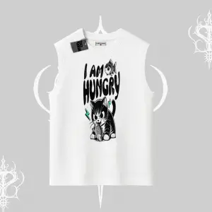 Am Hungry Kedi Baskılı Kolsuz Tshirt