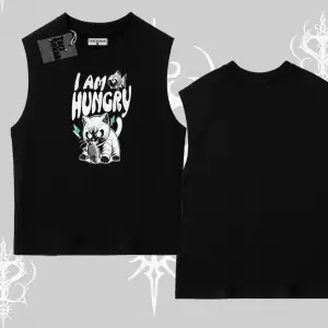 Am Hungry Kedi Baskılı Kolsuz Tshirt