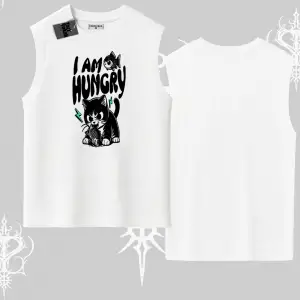 Am Hungry Kedi Baskılı Kolsuz Tshirt