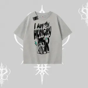Am Hungry Kedi Baskılı Oversize Tshirt