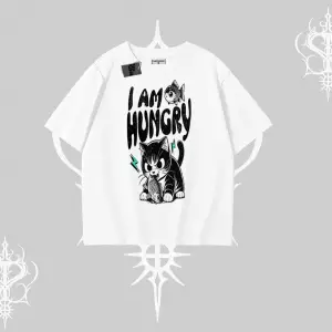 Am Hungry Kedi Baskılı Oversize Tshirt