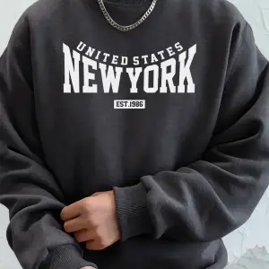 Amerika Birleşik Devletleri New York Est 1986 Baskılar Erkek Sonbahar Spor Tişörtü Bol Rahat