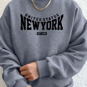 Amerika Birleşik Devletleri New York Est 1986 Baskılar Erkek Sonbahar Spor Tişörtü Bol Rahat