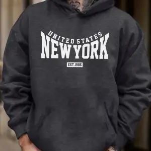 Amerika Birleşik Devletleri New York Est 1986 Baskılı Erkek Sonbahar Polar Kapşonlu Kazaklar