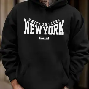 Amerika Birleşik Devletleri New York Est 1986 Baskılı Erkek Sonbahar Polar Kapşonlu Kazaklar