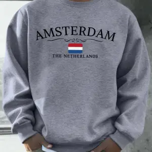 Amsterdam Hollanda Baskılar Erkekler Polar Hip Hop Spor Uzun Kollu Bisiklet Yaka Gevşek Kazak