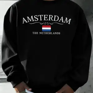 Amsterdam Hollanda Baskılar Erkekler Polar Hip Hop Spor Uzun Kollu Bisiklet Yaka Gevşek Kazak