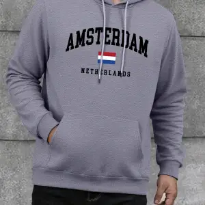 Amsterdam Hollanda Bayrağı Baskı Erkek Kapüşonlular Moda Rahat Kapşonlu Polar Gevşek Hoody Yü