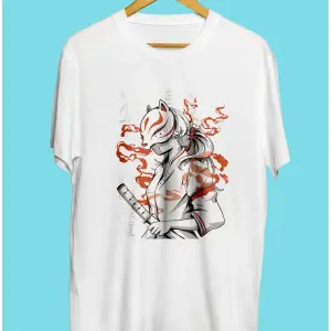 Anime Demon Slayer Maskeli Kedi Tasarım Baskılı Unisex Tişört