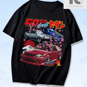 Anime Erkekler Pamuk Araba ve Mektup Grafikli Tişört