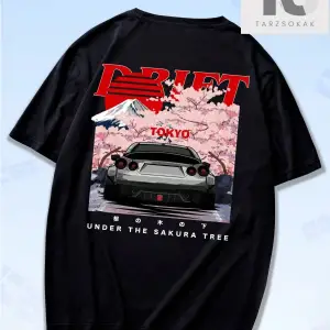 Anime Erkekler Pamuk Araba ve Mektup Grafikli Tişört