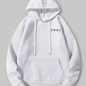 Anime Guys Dragon & Letter Graphic Drawstring Lined Hoodie Beyaz