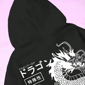 Anime Guys Dragon & Letter Graphic Drawstring Lined Hoodie Beyaz