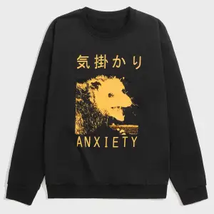 Anime Guys Letter Animal Graphic Sweatshirt Siyah