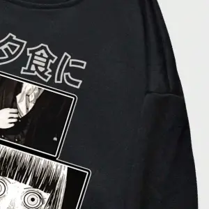 Anime Guys Slogan & Figure Graphic Sweatshirt Siyah