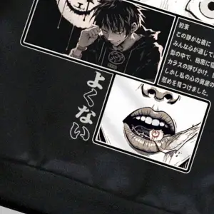 Anime Guys Slogan & Figure Graphic Sweatshirt Siyah