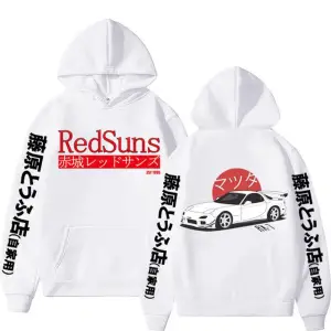 Anime Ilk D Hoodies Mazda Rx7 Baskılı Hoodie Mod45 17278 Beyaz