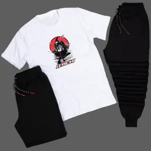 Anime Itachi Yazı Detaylı Baskılı Unisex Yazlık Şort - Normal Kalıp Tişört - Eşofman