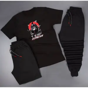 Anime Itachi Yazı Detaylı Baskılı Unisex Yazlık Şort - Normal Kalıp Tişört - Eşofman