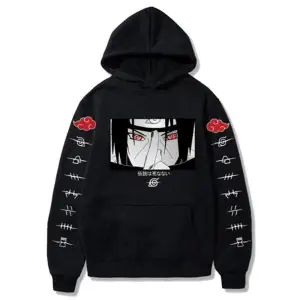 Anime Naruto Uchiha Siyah Unisex Normal Kalıp Kapşonlu Hoodie