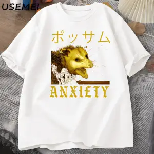 Anksiyete Possum Japon Tarzı Tshirt Rahat Pamuk Kısa Kollu Rakun T-shirt streetwear erkek giy 3011