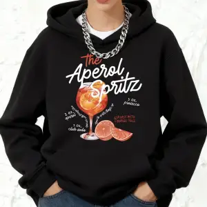 Aperol Spritz Kokteyl Baskıları Kapüşonlular Pamuklu Kadın Koşu Cep Kazak Sportif Bol Sweatsh