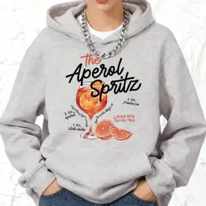 Aperol Spritz Kokteyl Baskıları Kapüşonlular Pamuklu Kadın Koşu Cep Kazak Sportif Bol Sweatsh
