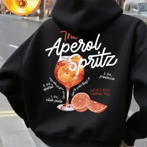 Aperol Spritz Limonlu İçecek Baskılı Kapüşonlu Üstler Kadın Günlük Cepli Sweatshirtler Kışlık