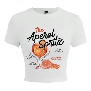 Aperol Spritz Retro Kokteyl Baskılar Kırpma T-Shirt Kadın Sıkı T Shirt O-Boyun Yüksek Elastik
