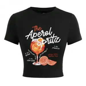 Aperol Spritz Retro Kokteyl Baskılar Kırpma T-Shirt Kadın Sıkı T Shirt O-Boyun Yüksek Elastik