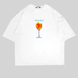 Aperol Sptritz Baskılı Beyaz Oversize Unisex