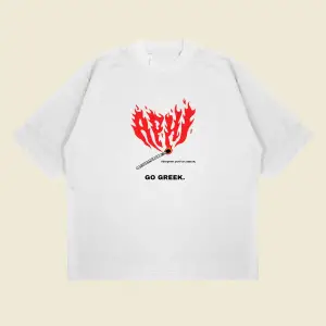 Aphi Go Greek Baskılı Oversize Unisex Pamuklu Nefes Alan Kalın Kumaşlı