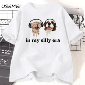 Aptal Çağımda T Shirt Komik Meme Kedi Köpek Sevgilisi Tshirt Rahat Pamuk kısa kollu tişört Er 3070