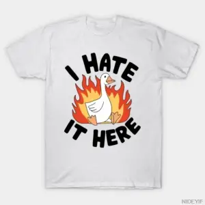 Aptal Kaz Ben Burada Nefret Ediyorum Erkekler Kadınlar İçin Tişört %100 Pamuklu Tişörtler Kıs