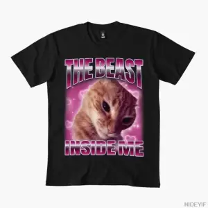 Aptal Kedi Canavar İçimde Meme T-shirt Erkekler Kadınlar Için % 100% Pamuk T Shirt Kısa Kollu