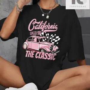 Araba Ve Harf Grafikli Düşük Omuz Oversize Tişört