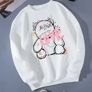 AŞK Teddy Bear Baskılar Kazak Bahar Kadın Rahat Rahat Kazak Sıcak Giyim Gevşek Crewneck Polar