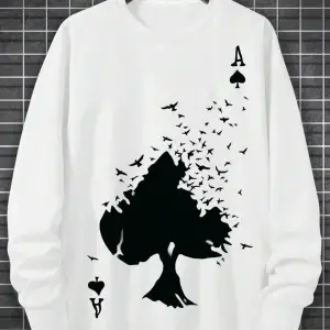 ASS Renkli Oversize Bisiklet Yaka Pamuklu Sweatshirt Beyaz