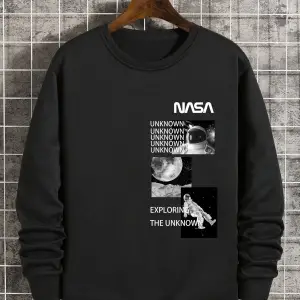 Astronaut And Letter Graphic Lined Sweatshirt Siyah