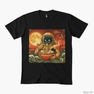 Astronot Kedi Ramen Ay Eriştesi Kedi Sevgilisi T-shirt Erkekler Kadınlar Için % 100% Pamuk T