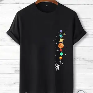 Astronot Ve Gezegen Baskılı Unisex Oversize T-Shirt