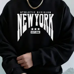Athletic Division New York Est 1986 Baskı Erkekler Sonbahar Modası Kapüşonlu Üst Uzun Kollu T