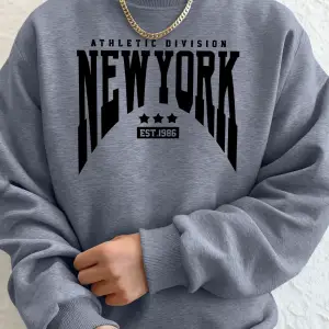 Athletic Division New York Est 1986 Baskı Erkekler Sonbahar Modası Kapüşonlu Üst Uzun Kollu T