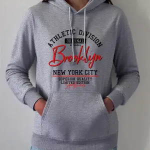 Atletik Bölümü Brooklyn Baskılar Kapüşonlular Bayan Temelleri Sportif Tişörtü Kış Polar Sıcak