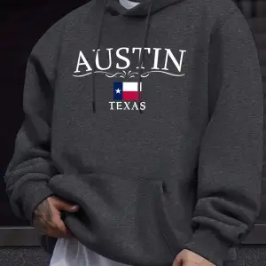 Austin Texas Harfli Baskılı Polar Moda Giyim Erkek Temel Sıcak Kapüşonlu Üst Sonbahar Spor Ti