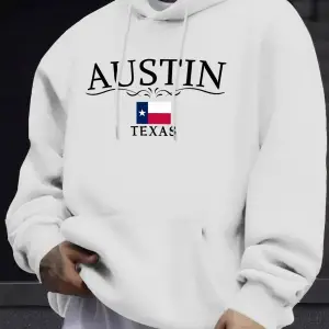 Austin Texas Harfli Baskılı Polar Moda Giyim Erkek Temel Sıcak Kapüşonlu Üst Sonbahar Spor Ti
